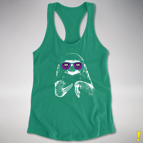 Pride Sloth Lesbian Labrys Flag Sunglasses Women's Racerback Tank - Kelly Green